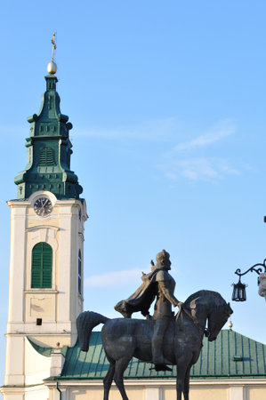Statue of King Olga in Krakow, Poland.の写真素材