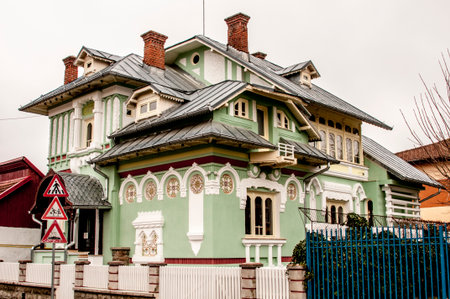 Old wooden house in the old town of Vilnius, Lithuania.の写真素材