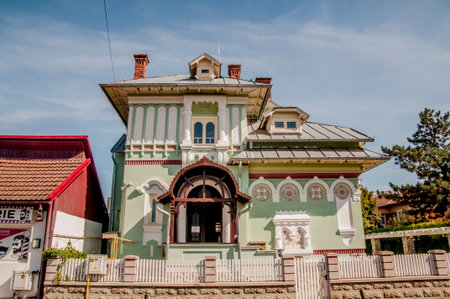 Typical street and houses in town of Varna, Bulgariaの写真素材