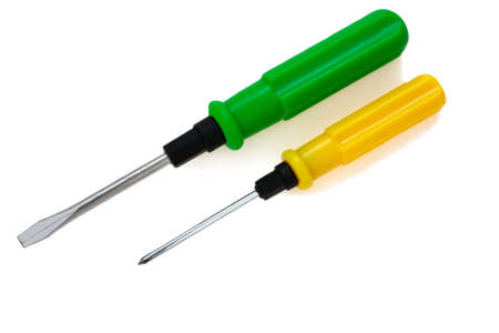 two screwdrivers isolated on white backgroundの写真素材