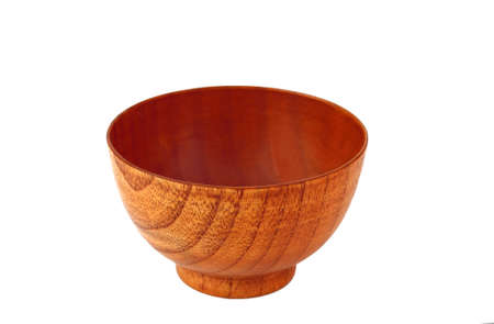 wooden bowl for food isolated on whiteの写真素材