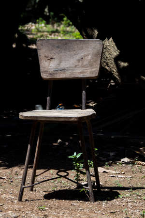 Old wooden chairs in the gardenの写真素材