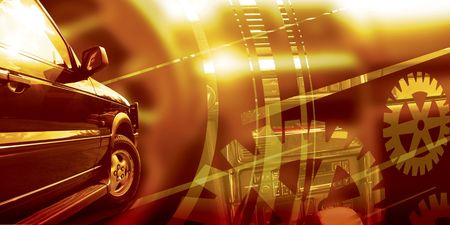 Front part of the car on the blurred background.の写真素材