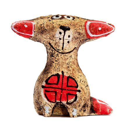 Colorful hand-made kitty. Isolated on white.の写真素材