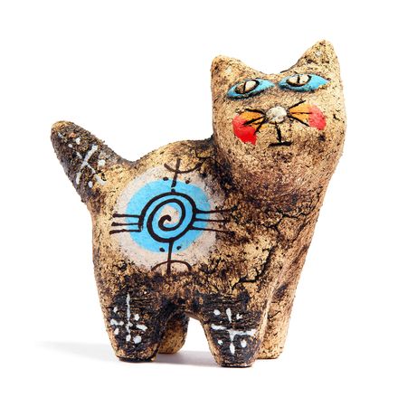 Colorful hand-made kitty. Isolated on white.の写真素材