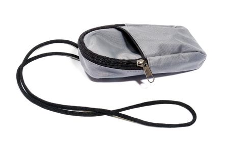 Grey modern handbag. Isolated on white.の写真素材