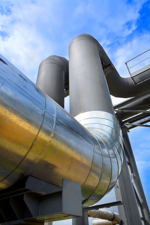 Ecologicaly pure pipeline on the blue sky backgroundの写真素材