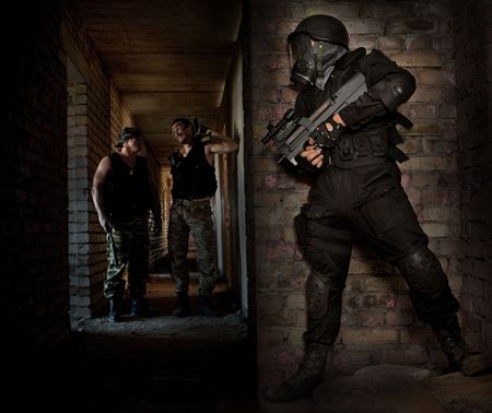 Hitman in a mask with the machinegun is waiting for victimsの写真素材