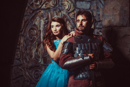 Medieval knight with his beloved ladyの写真素材