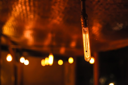 Glowing Edison's light bulbs on the dark background.