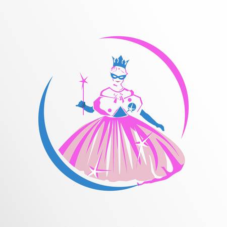 girl dressed as a princess in a pink dress with a magic wandのイラスト素材