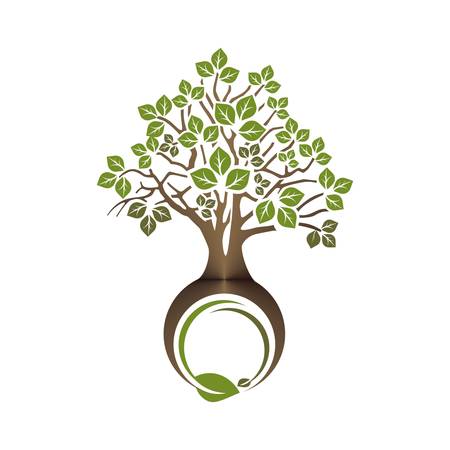 tree with green leaves and rootsのイラスト素材