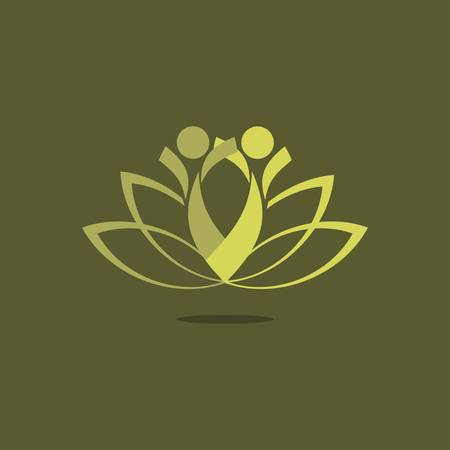Two people practicing yoga, lotus flower symbolのイラスト素材