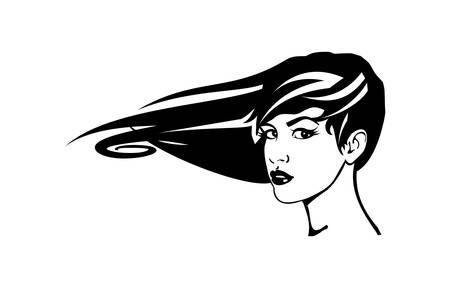 young beautiful woman in black and whiteのイラスト素材