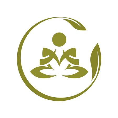 Silhouette of a man who meditates, in greenのイラスト素材