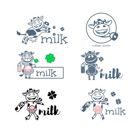 Cow six silhouettes with dairy products.のイラスト素材