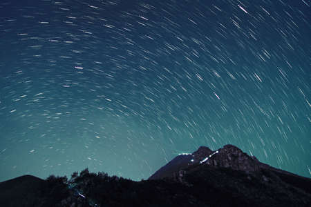 Startrail in Merapiの写真素材