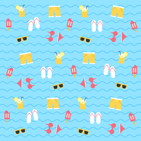Happy Summer Everyone. This summer time, time for enjoy your holiday in the beach. Get ready for some ice cream and lemon. Don't forget to with your bikini swim suit and swim wear.のイラスト素材