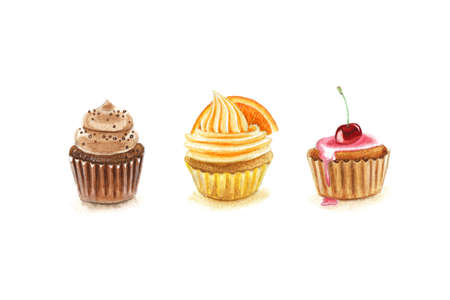 Watercolor Sweet Cupcakes の写真素材