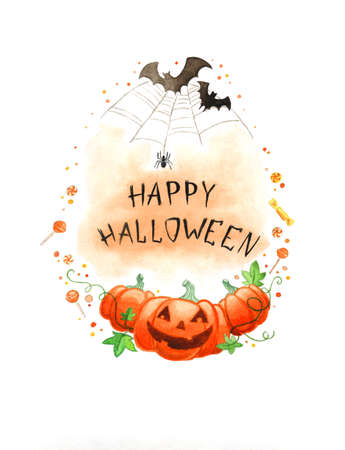 Watercolor Painting Happy Halloween Frameの写真素材