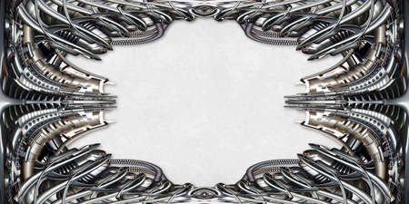 Picture Frame technically and mechanically in silver, bright background