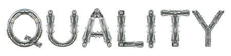 Quality, word concept technically, written with technical mechanical lettersの写真素材