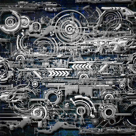 A complicated technical background with electronic circuitsの写真素材