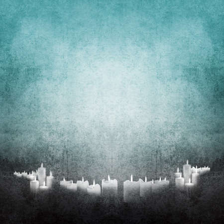 Paper background with burning candles in whiteの写真素材