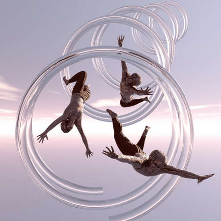 Three men with much enthusiasm in freefall