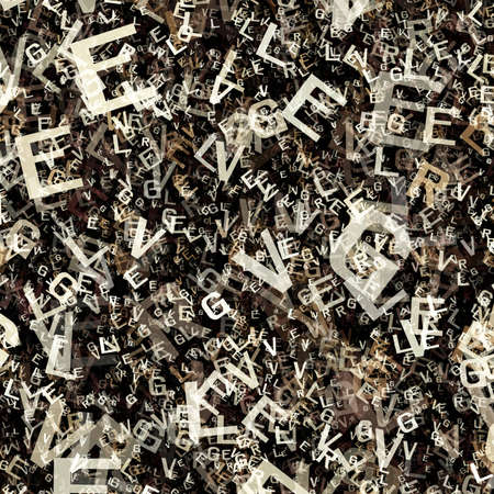 Many flying and swirling letters, in shades of brownの写真素材
