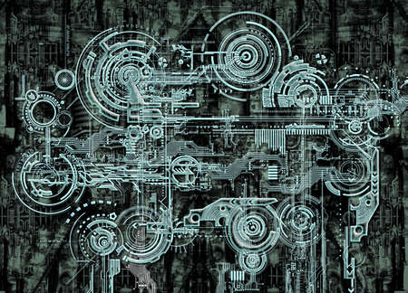 A Technically background with Electronic Device Objectsの写真素材