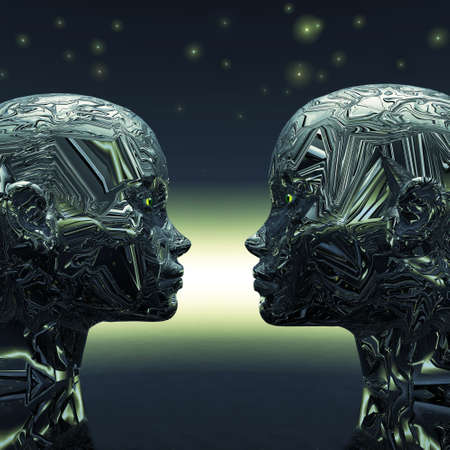 Two Extra Terrestrial looking into each others eyesの写真素材