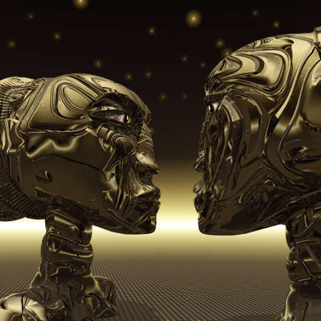 Two Extra Terrestrial looking into each others eyesの写真素材