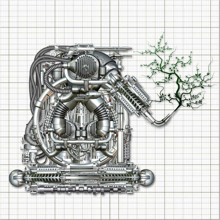 A fantasy machine produces a young treeの写真素材
