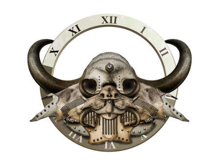 mysterious skull with sharp horns and dialの写真素材