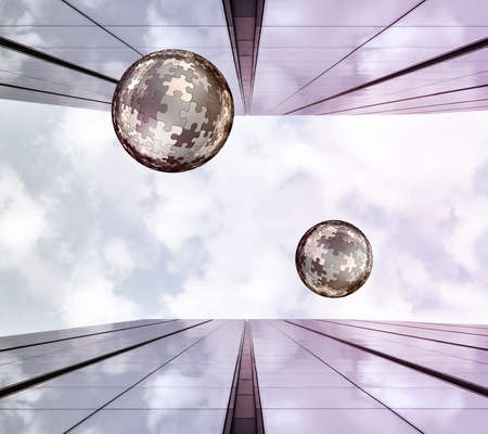 Puzzle balls falling from the skyの写真素材