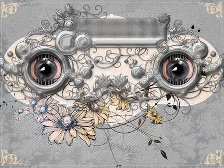 Two ornamented eyes in direct eye contactの写真素材