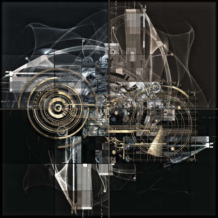 Technically and electronic background with device objectsの写真素材