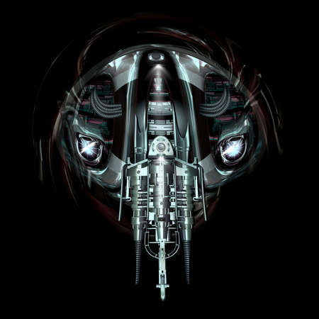 Front view, mechanical beast in waiting position, 3D Illustration