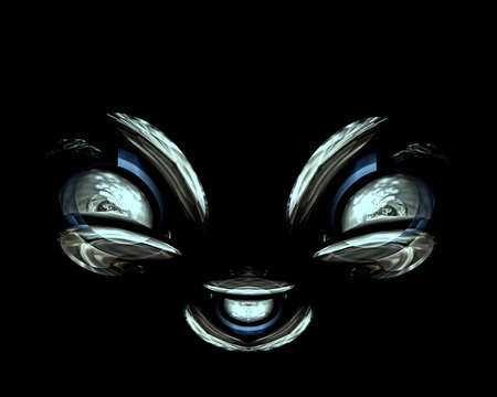 Laughing face in front view, stylized - 3D Illustrationの写真素材