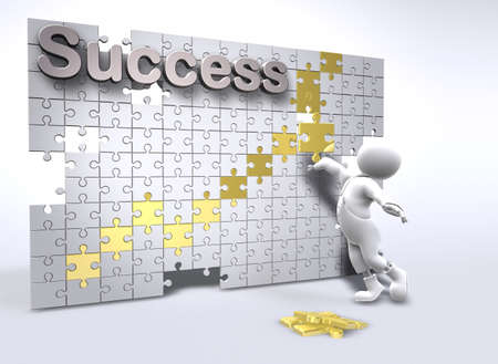 3D-character puts a success-puzzleの写真素材