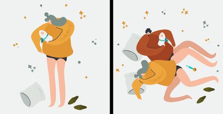 Set of cards with parents about lack of sleepのイラスト素材