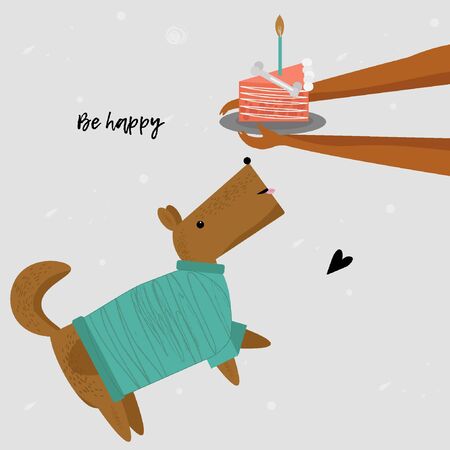 Cute birthday card with dogのイラスト素材