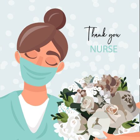 Nice vector card with thanks for fighting pandemic. Thank you doctor and nurse.のイラスト素材