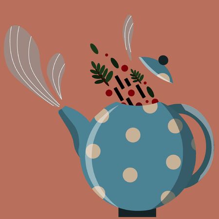 Blue teapot with herbs and smokeのイラスト素材