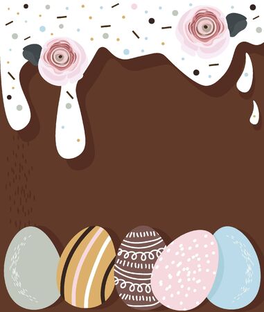 Nice easter vector flat background with painted tender easter eggs. Easter cake.のイラスト素材