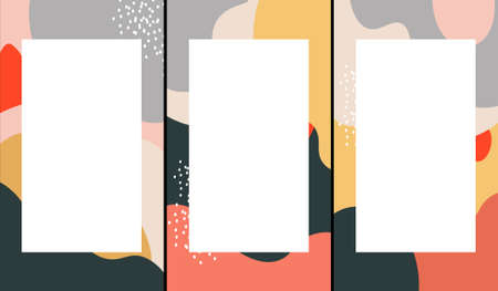 Bright cover designs in cartoon style for brochures, stories, applications. Vector flat set of cover...