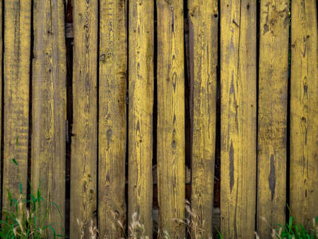 Background and texture. Old wooden fence painted with yellow paint. Copy space.の写真素材