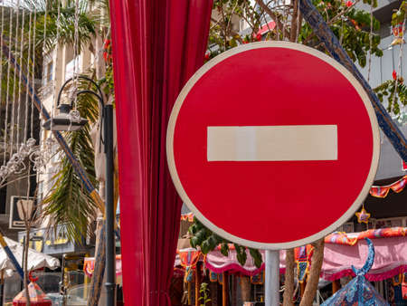 No Entry. Forbidding road signs on the streets of the city. The concept of road safety on the roads...
