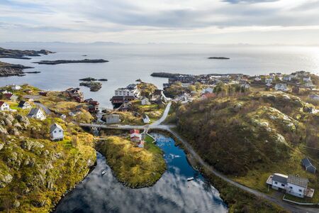 Picture shows a drone view on A i Lofoten